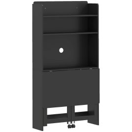 ARDENGATE Folding Computer Desk with Storage Shelves, 80 x 69 x 155cm - Black