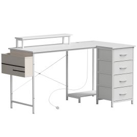 BIRCHVIEW 150cm Reversible L-Shaped Gaming Desk with Storage - White