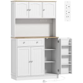 ATLASHILL 173cm Kitchen Pantry Cabinet with Charging Station - White