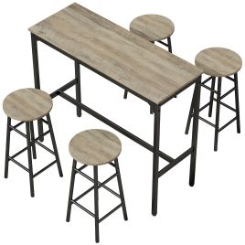 CLAYWOOD 5-Piece Bar Table Set with 4 Stools - Grey