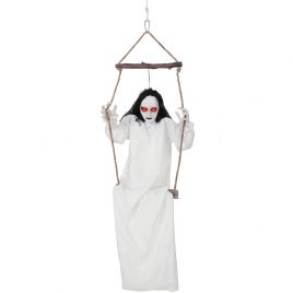5.6ft Animated Hanging Swing Ghost Halloween Decoration - White