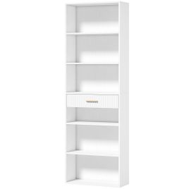 ARCPORT Narrow 6-Tier Bookcase with Drawer, 182cm - White