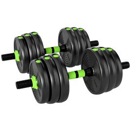 AMBERWOOD 20kg Adjustable 3-in-1 Dumbbell and Barbell Set with EZ Bar - Green