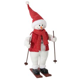 ATLASSTONE 2ft Singing Skiing Santa Figure with Ski Board - Red
