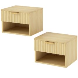ARDENBRIDGE Set of 2 Floating Bedside Tables with Drawer - Oak