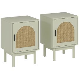 AMBERSTONE 2-Piece Rattan Bedside Table Set - Light Green