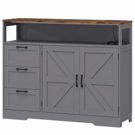 BRIARLEY Sideboard Cabinet with Power Outlet, 3 Drawers and Open Shelf - Grey