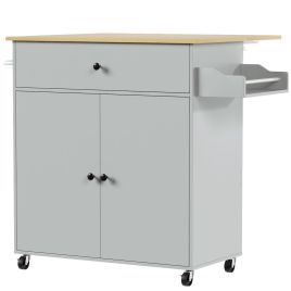 BREEZEBRIDGE Rolling Kitchen Island with Drop Leaf and Storage - Grey