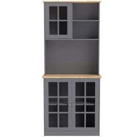ARDENSTONE Kitchen Pantry Hutch with 3 Cabinets and 2 Open Shelves - Grey