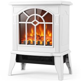 BROOKMOOR Freestanding Electric Log Burner with LED Flame Effect - White