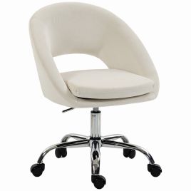 COASTGATE Height-Adjustable Velvet Office Chair with Wheels - Cream