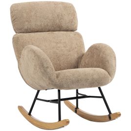 CLAYWORTH Raindrop Velvet Rocking Chair with Adjustable Headrest - Light Brown