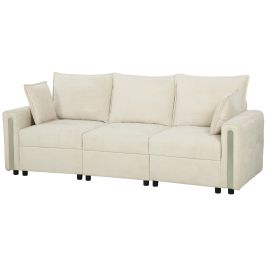 CARWOOD 3-Seater Velvet Sofa with Lift-Up Storage, 228cm - Beige