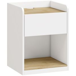 BEACONPORT Slim Bedside Table with Drawer and Shelf - White and Oak