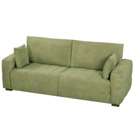 CANVASWELL 3-Seater Velvet Sofa with Cushions and Wood Legs - Green