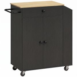 BREEZEBROOK Rolling Kitchen Island with 3-Tier Spice Rack - Black