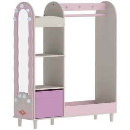 ASHCREST Kids Clothing Rack with Mirror, Shelves and Drawer - Pink