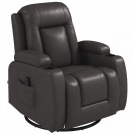 COASTFIELD PU Leather Recliner Chair with Extended Footrest and Cup Holders - Dark Brown