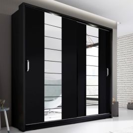 IRVINE 2 Door Mirrored Sliding Wardrobe Black Matt - 220cm