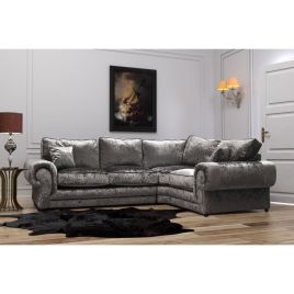 TRACY Crushed Velvet 4 Seater L Shaped - Right Hand Facing Corner Sofa - Silver