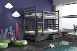 Naomi Wooden Bunk Bed with 2 Drawers Storage and Bonnell Foam Mattress - Graphite