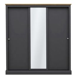 DARTFORD 3 Door Mirrored Sliding Wardrobe Grey - 176cm