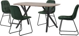 Athens Rectangular Dining Set with Lukas Chairs - Oak Effect Black Emerald Green Velvet