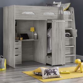 Pegasus Kids Bunk Bed With Bottom Desk - Grey/Oak
