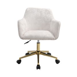 Velvet Beige Swivel Office Chair with Flared Arms