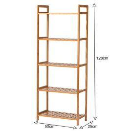 5-Tiered Bamboo Wood Rectangle Living Room Book Storage Shelf