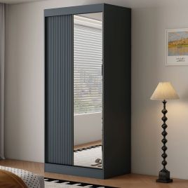 VIENNA 2 Door Mirrored Sliding Wardrobe Dark Grey - 100cm