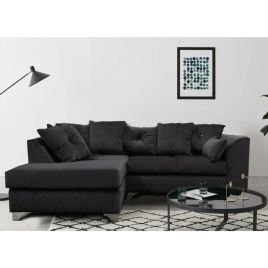 VICTORIA Plush Velvet 4 Seater L Shaped - Left Hand Facing Corner Sofa - Black