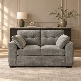BRUGGER Solid Wood Tufted 2 Seater Sofa - Grey