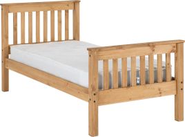 Monaco 3ft Single Bed High Foot End - Distressed Waxed Pine