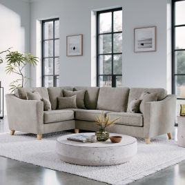 KRISTY Fabric 3 Seater Corner Sofa - L Shaped - Right Hand Facing - Light Beige