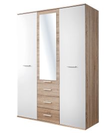 DOVE 2 Door Mirrored Wardrobe with 3 Drawers White Matt and Light Oak - 135cm