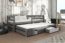 ERIN Wooden 2 Drawers Storage Double Bed with Trundle - Graphite