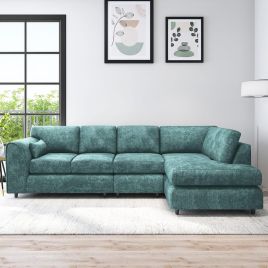 LORVANI Fabric Large 5 Seater L Shaped Fullback Corner Sofa - Teal, Right Hand Facing