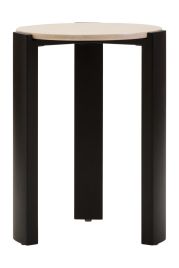 ZERVORA Round Marble Top Wooden Side Table - Black and Cream