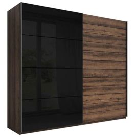 GUCCI 2 Door Sliding Wardrobe Black and Oak - 220cm