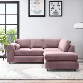 DELANO Plush Velvet 4 Seater L Shaped Fullback Corner Sofa - Pink, Right Hand Facing