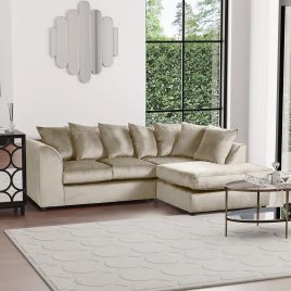 BLAKE Plush Velvet 4 Seater L Shaped Scatterback Corner Sofa - Champagne, Right Hand Facing