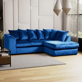 BLAKE Plush Velvet 4 Seater L Shaped Scatterback Corner Sofa - Royal Blue, Right Hand Facing