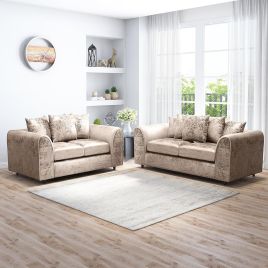 VELOURA Crush Velvet  3 and 2 Seater Scatterback Sofa Set - Mink