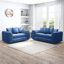 DELANO Plush Velvet 3 and 2 Seater Scatterback Sofa Set - Midnight Blue