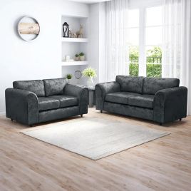 VELOURA Crush Velvet  3 and 2 Seater Fullback Sofa Set - Black