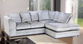 MOUNI Crushed Velvet 4 Seater L Shaped - Right Hand Facing Corner Sofa - Silver