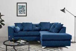 VICTORIA Plush Velvet 4 Seater L Shaped - Right Hand Facing Corner Sofa - Blue