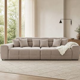 STACIE Fabric 4 Seater Sofa - Latte