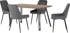 Quebec Straight Edge Dining Set with Avery Chairs - Oak Effect Black Grey Velvet
